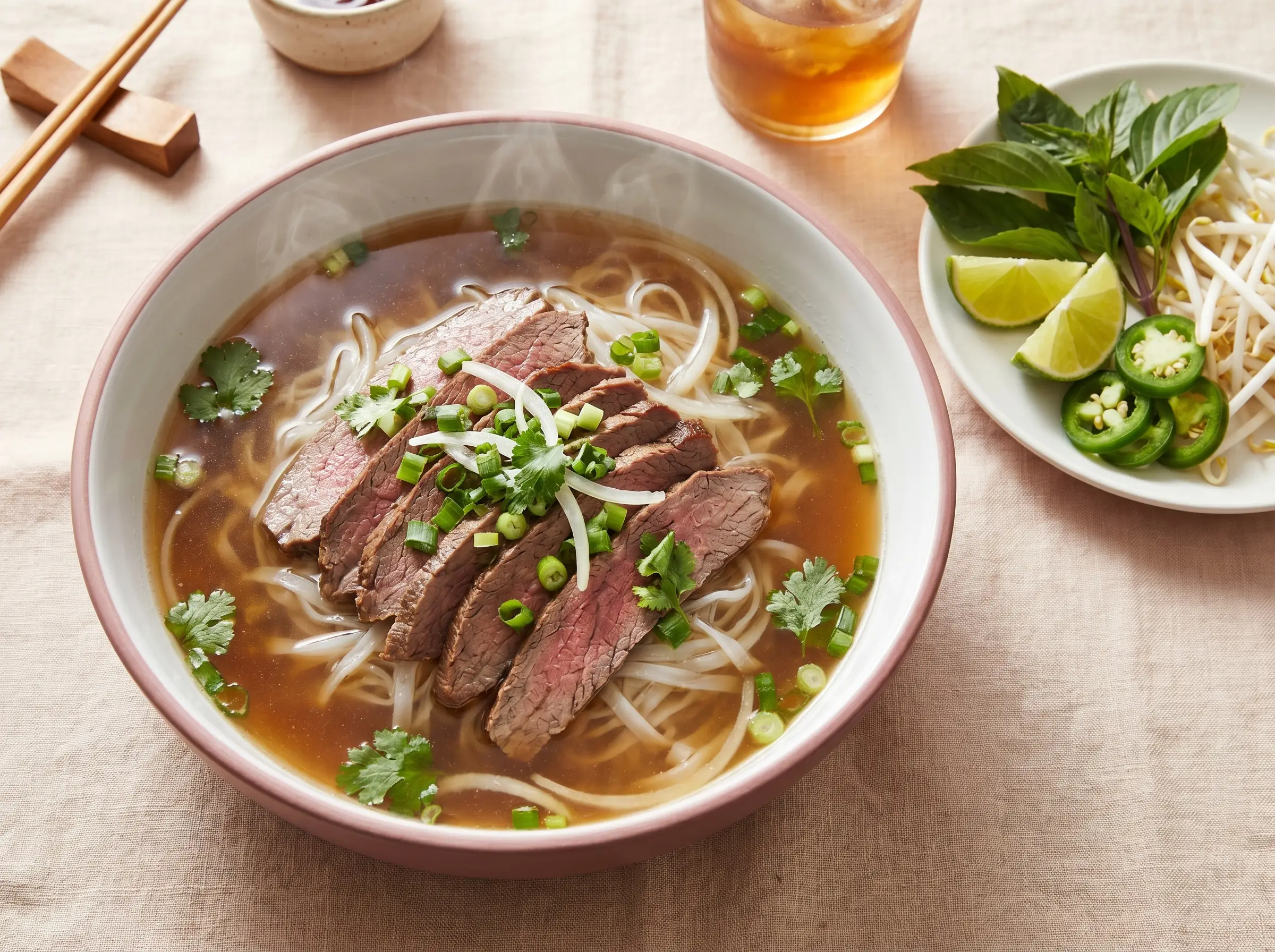 Pho with brisket and well-done flank steak.