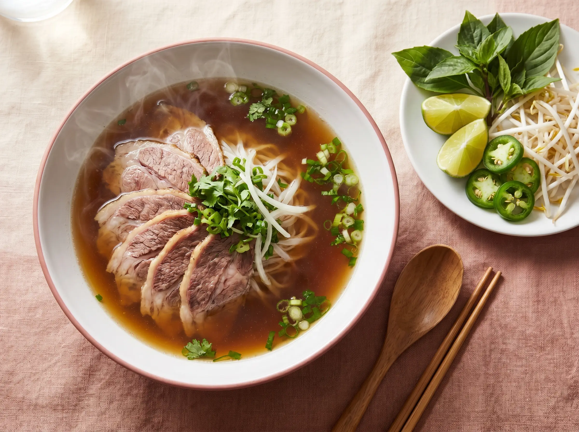 Pho with slow-cooked brisket slices in twelve-hour broth.