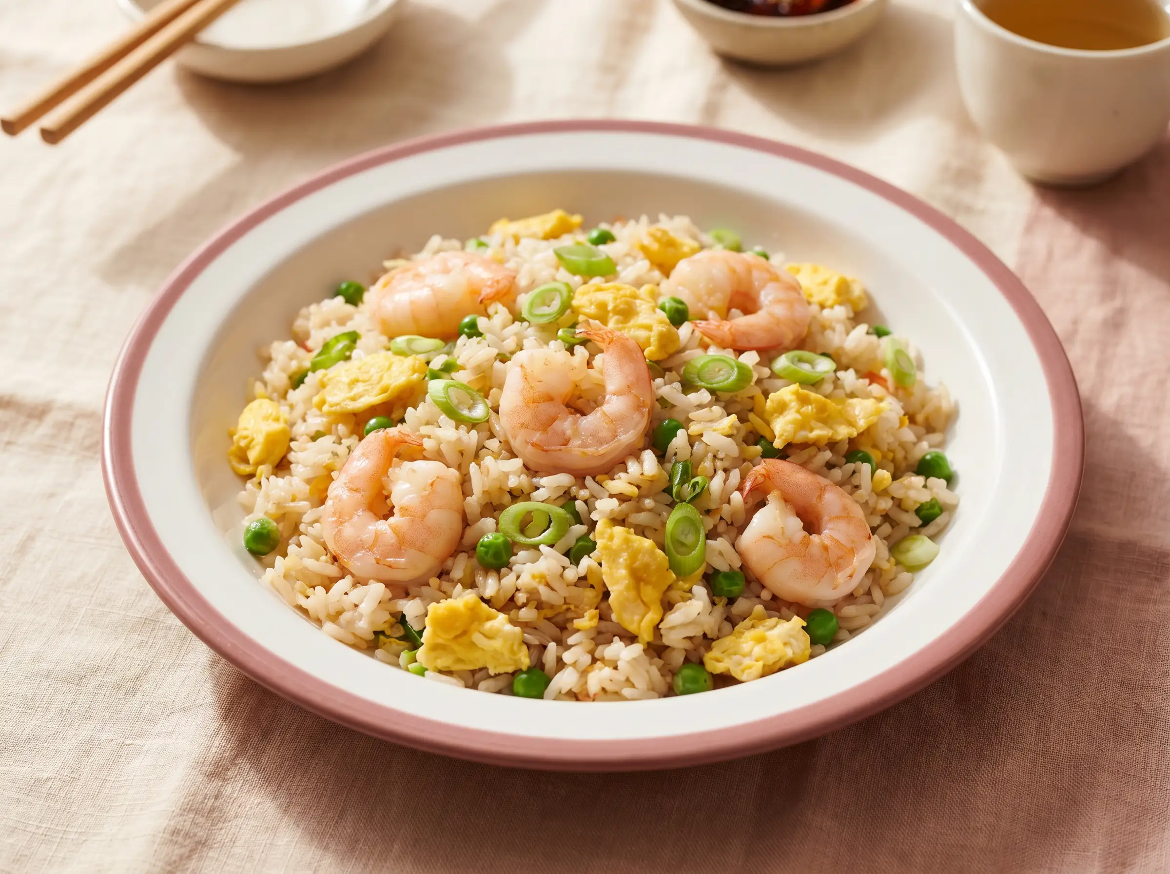 Vietnamese shrimp fried rice with plump shrimp and egg.